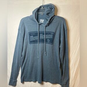 Blue 84 Maui Hawaii Waffle Knit Hoodie Pullover Blue Medium Surf Aloha Graphic